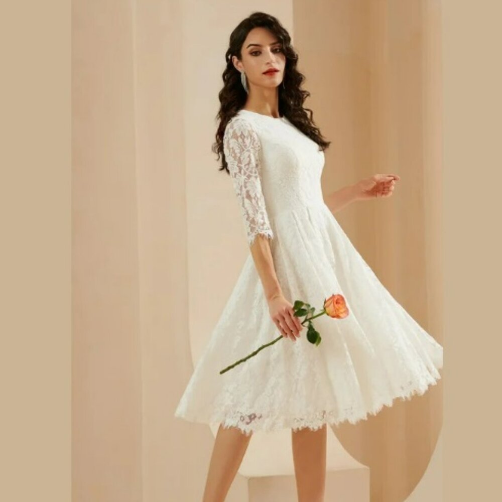 NWT JJ's House White A-line Lace Midi Wedding Dress Sz 12
